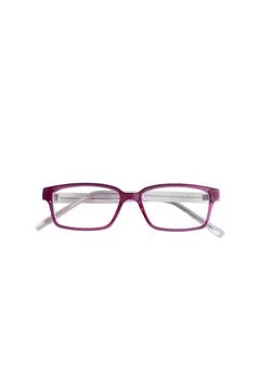 Light purple square eyeglass frames in front photo isolated on white backgrou Stock Photos