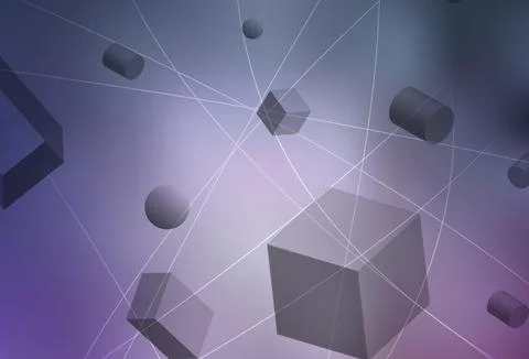 Light Purple vector texture with 3D cubes, cylinders, spheres, rectangles. Illustrazione stock