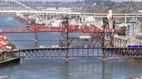 Light Rail Crossing Steele Bridge Portland Oregon Stock Footage 303576654