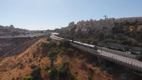 Light Rail in Jerusalem Aerial view Stockbeeldmateriaal 112040544