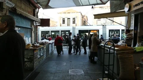 Light Rail in Jerusalem Market Stock Footage 49499023