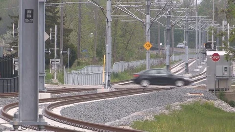Light rail rapid transit line under construction by university of Waterloo Stock Footage