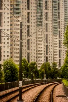 Light rail system in a city Stock Photos