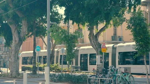 Light rail in Tel Aviv at daytime. Video stock 229692365