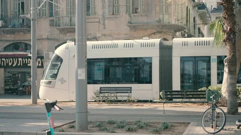 Light rail in Tel Aviv at daytime. Stock Footage 229692504