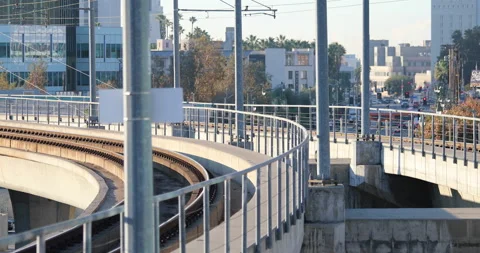 Light Rail Tracks Over LA City Street Stock-Footage 224814581