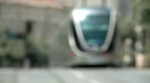 Light rail Train of City of Jerusalem - OutofFocus Stock Footage 19806617
