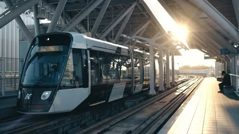 The light rail train drive past Pier-2 Art Center in Kaohsiung, Taiwan. Stock Footage 195095975