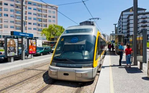 Light rail train of Metro do Porto, Portugal Stock Photos