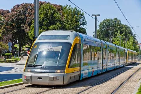 Light rail train of Metro do Porto, Portugal Stock Photos