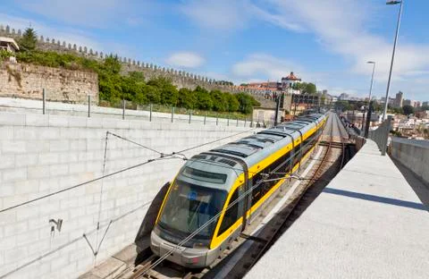Light rail train of Metro do Porto, Portugal Stock Photos