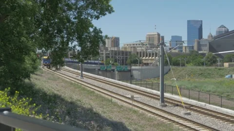 Light Rail Train near US Bank Stadium in Minneapolis Stock Footage 198377416