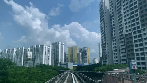Light Rail Train Operating on Elevated Railway Stock Footage 247786140