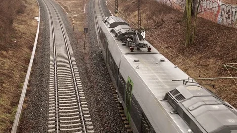 Light Rail Train Overhead Misty Early Spring 動画素材 73296626