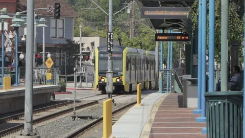 Light Rail Train Pulling Into Station Video stock 246768086