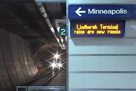 Light Rail train stop sequence- subway level Stock Footage 125036003