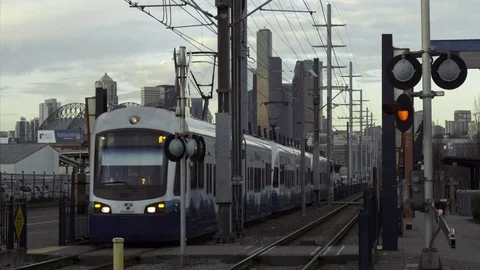 Light Rail,Train, City, Seattle Stock Footage