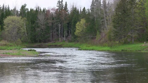 Light Rain on a Beautiful River Stock Footage 27735416