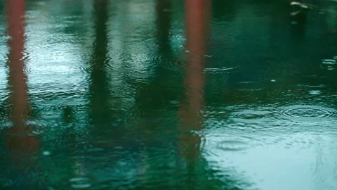 Light rain in early spring - ancient buildings reflect raindrops on the wate Stock Footage 257056734