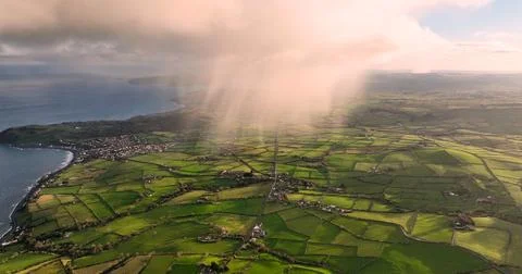 Light rain mizzle clouds over Ballygally on Co Antrim Northern Ireland Foto stock
