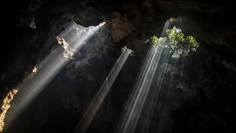 Light Rays in a Cave at the Marble Mountains near Hoi An, Vietnam 写真素材