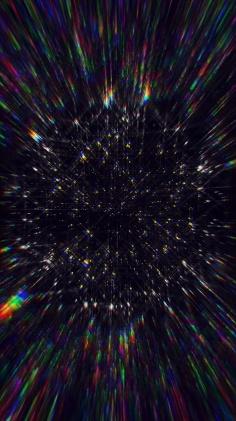 Light rays of different colors stream outwards from a center point Video stock 318677573