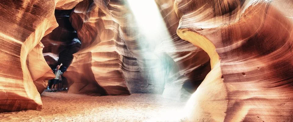Light rays flowing in the Upper Antelope Canyon, Page, AZ Stock Photos