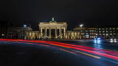 Light rays in front of the Brandenburg Gate in Berlin Germany. Stock Photos
