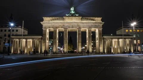Light rays in front of the Brandenburg Gate in Berlin Germany. Stock Photos