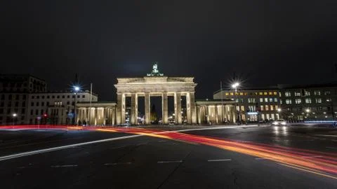 Light rays in front of the Brandenburg Gate in Berlin Germany. Stock Photos