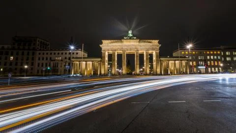 Light rays in front of the Brandenburg Gate in Berlin Germany. Stock Photos