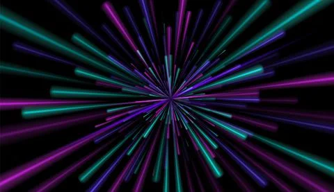 Light rays. Neon Explosion radial lines background. Circular geometric space Illustrazione stock