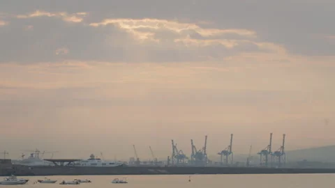 Light rays over Naples port in early morning Stock Footage 136396038