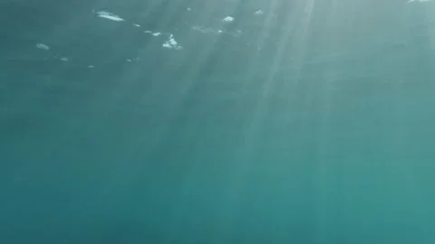 Light rays piercing the surface of blue waters Stock Footage 238774944