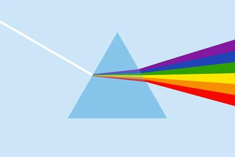 Light rays in a prism. Optical effect of dispersion of the ray rainbow spec.. Stock Illustration