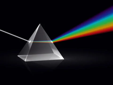 Light rays in prism. Ray rainbow spectrum dispersion optical effect in glass Stock Illustration