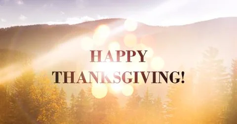 Light rays shining through Happy Thanksgiving message Stock Photos