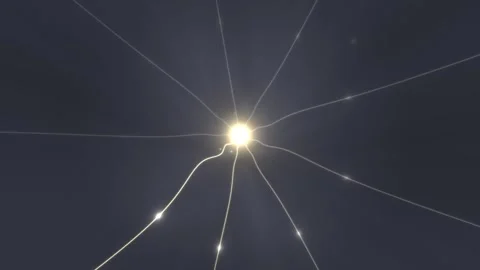 Light rays spreading from a central point in a dark Video stock 338304067