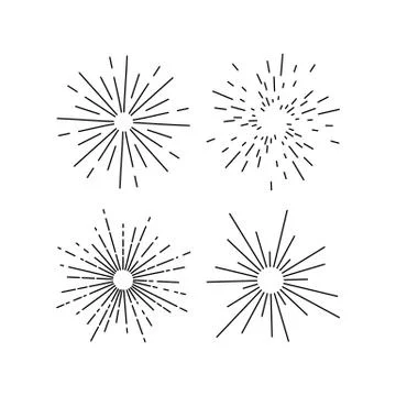 Light rays, sunburst and rays of sun. Design elements, linear drawing, vintage Stock Illustration