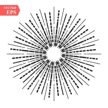 Light rays, sunburst and rays of sun. Design elements, linear drawing, vintag Stock Illustration