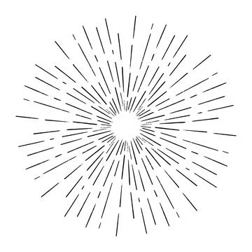 Light rays sunburst, hand drawn retro Sunbeam, grunge explosion element. Vintage Illustration