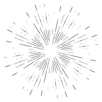 Light rays sunburst, hand drawn retro Sunbeam, grunge explosion element. Vintage Stock Illustration