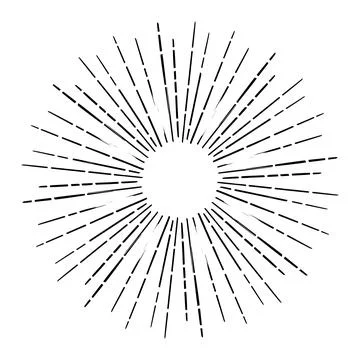 Light rays sunburst, hand drawn retro Sunbeam, grunge explosion element. Vintage Stock Illustration