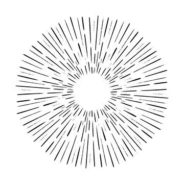 Light rays sunburst, hand drawn retro Sunbeam, grunge explosion element. Vintage Stock Illustration