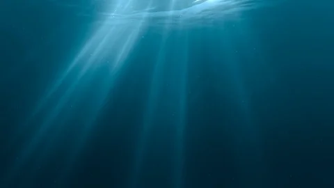 Light rays from underwater. 3D rendered loop animation. Video stock 73548438