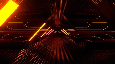 Light Red and Orange Dark Effective Futuristic Hallway with Strobe Neon Ligh Video stock 299807076