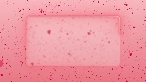 On a light red background, red hearts fall in the center of a frosted glass Stock Footage 296018741