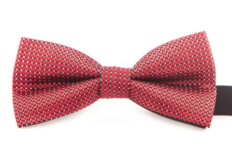 Light, red retro bow with lines on white isolated on white background Photos