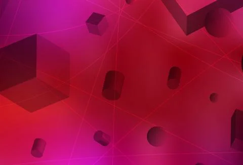Light Red vector texture with 3D cubes, cylinders, spheres, rectangles. Illustrazione stock