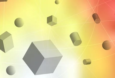 Light Red, Yellow vector background with 3D cubes, cylinders, spheres, rectan Stock Illustration